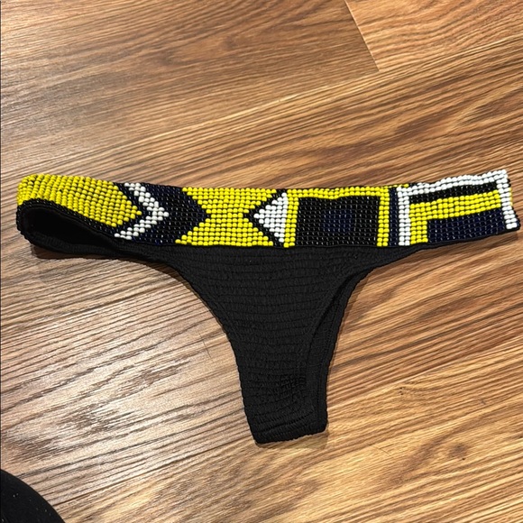 Handcrafted Beaded Black and Yellow Bikini Bottom - Picture 2 of 4